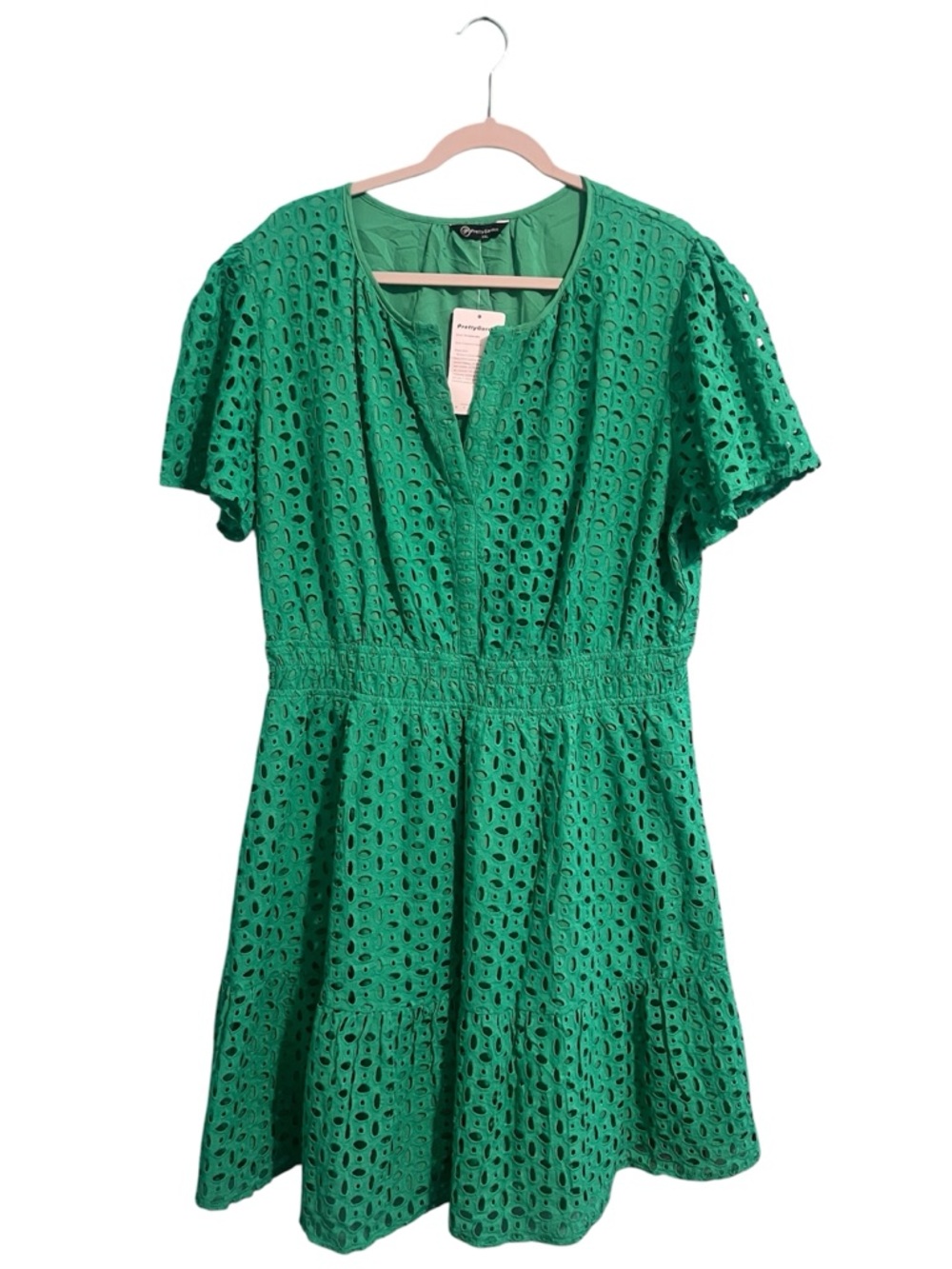 PrettyGarden Green Eyelet Dress XXL NWT Summer Tiered A-Line V-Neck Short Sleeve